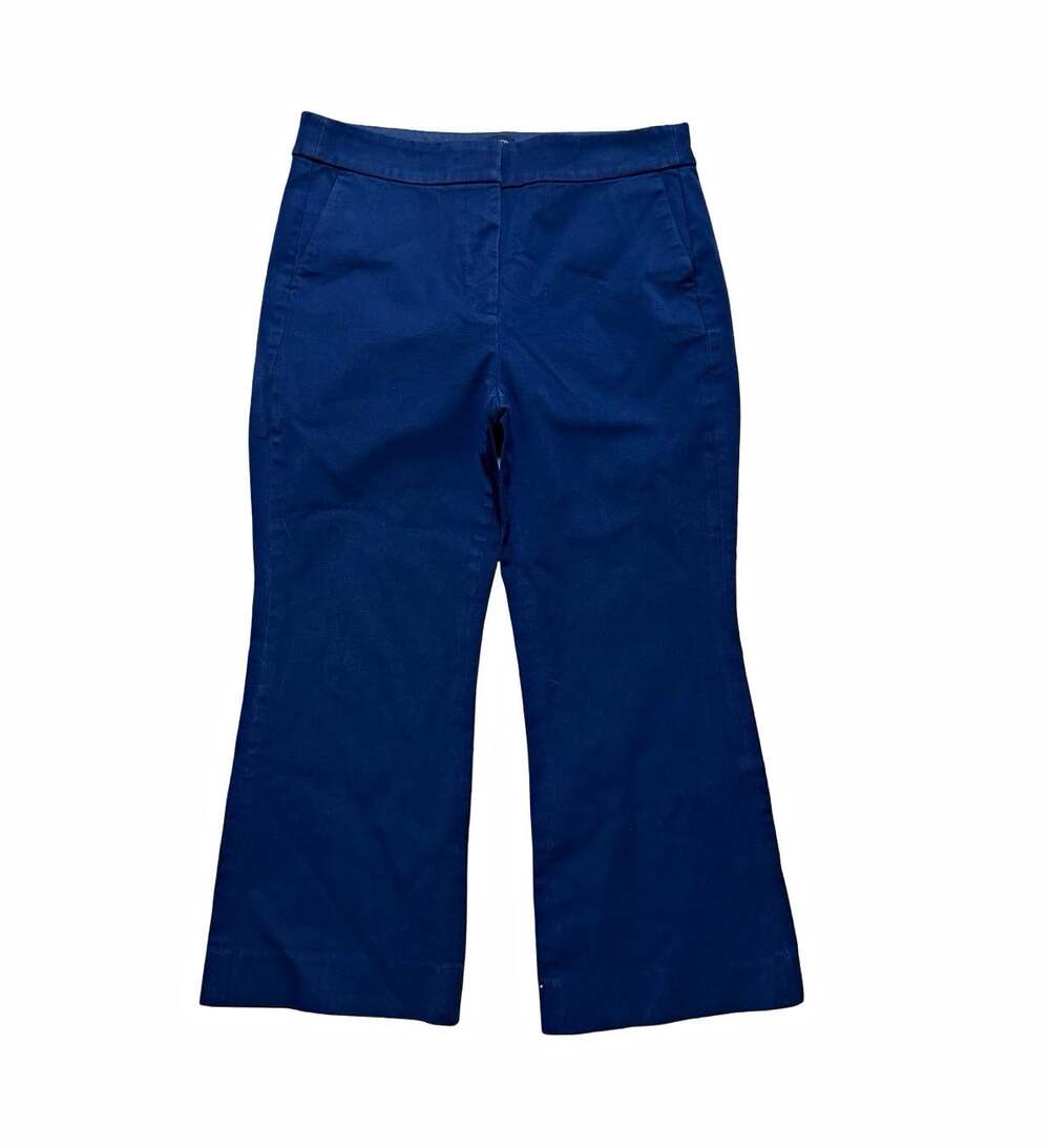J.CREW Women's Blue Solid Flat Front Dress Pants Cotton Blend Size 10 Regular